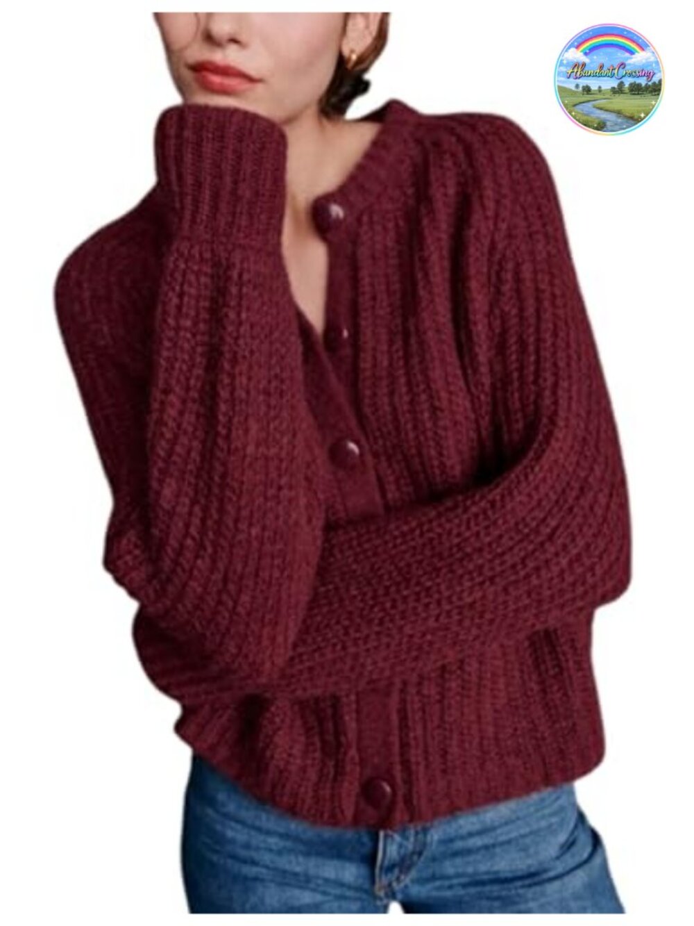 Women's Long Sleeve Button Down Cardigan Sweater Knit Balloon Sleeve